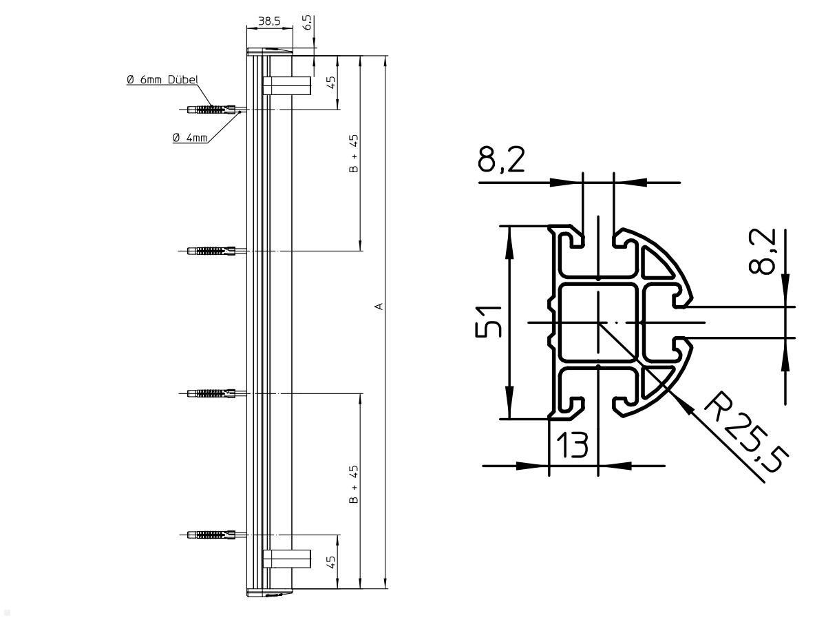 Novus SKY 13N TV Wandhalterung 445 mit Schwenkarm (260mm) Maße Wandschiene