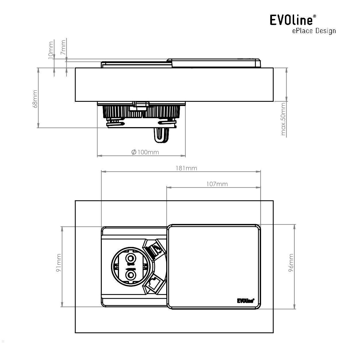 EVOline Square80 Einbausteckdose mit 2x USB Charger, weiß technische Zeichnung