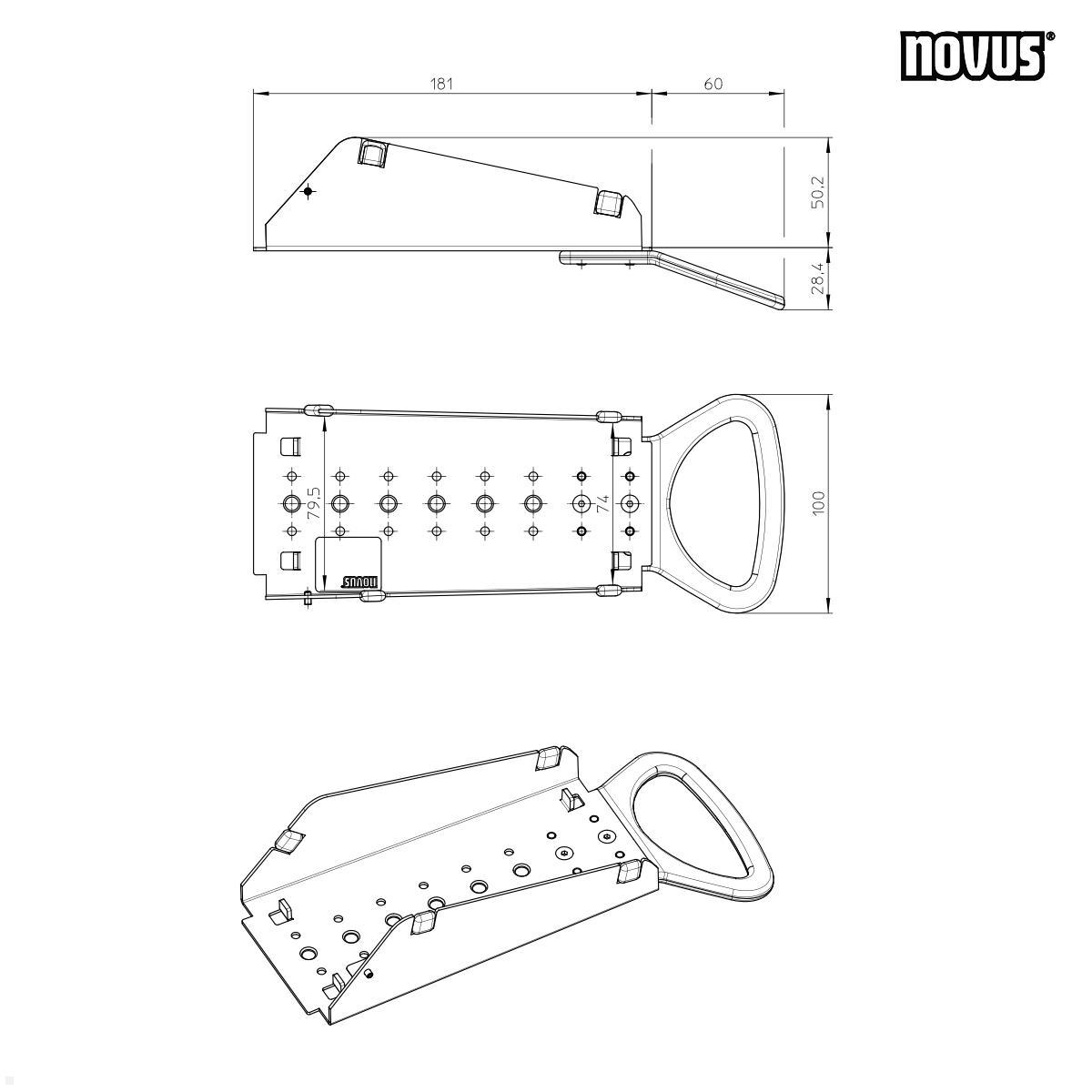 Novus POS Halterung für EC Cash Terminal Ingenico Desk 3200/3500/5000 (851+0035+046) technische Zeichnung