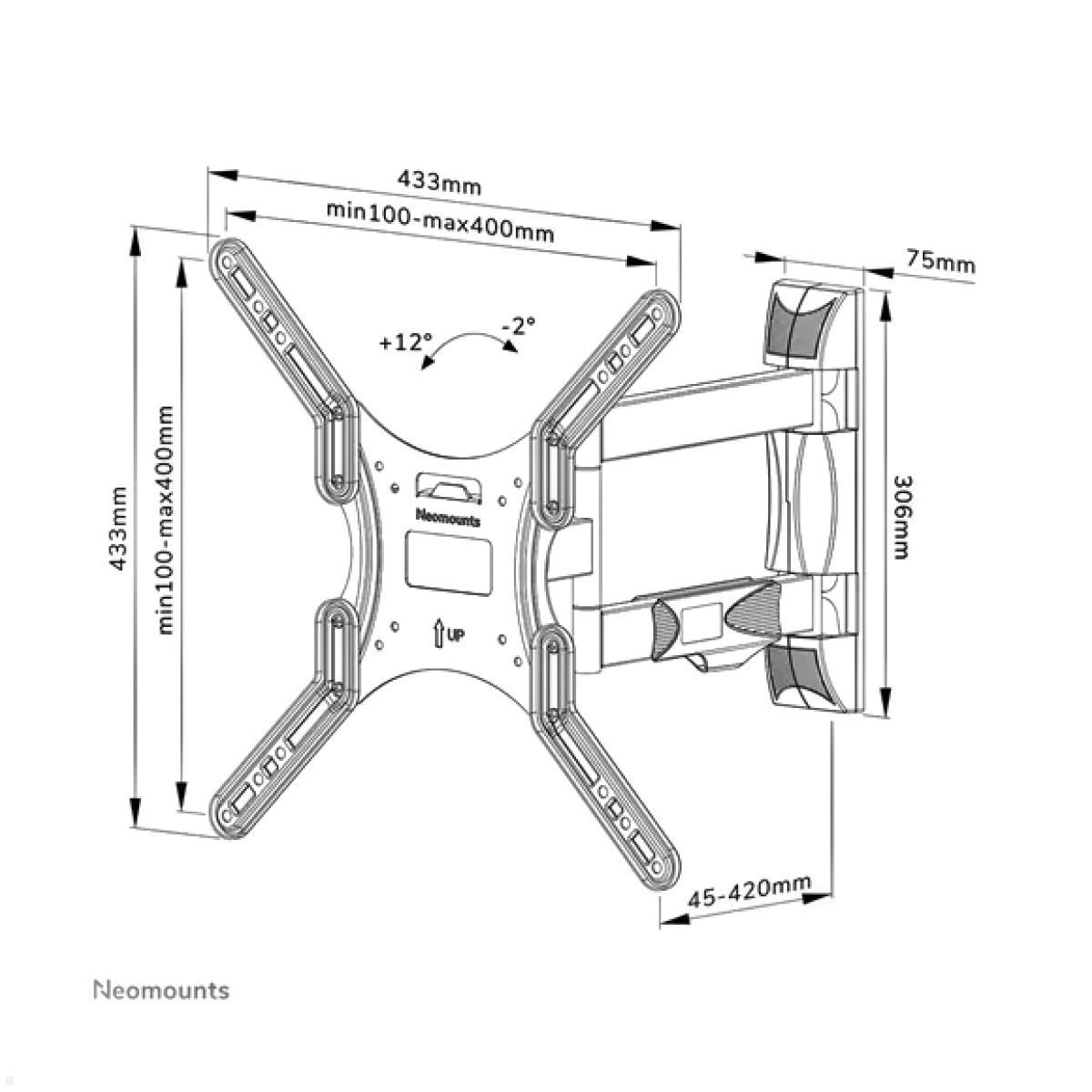 Schwenkbare TV Wandhalterung, Neomounts WL40-550BL14, technische Zeichnung