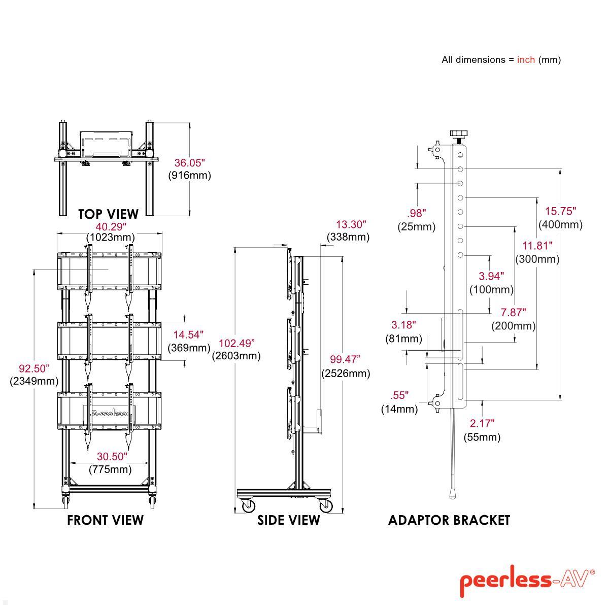 peerless DS-C560-1X3 portabler Videowand-Wagen