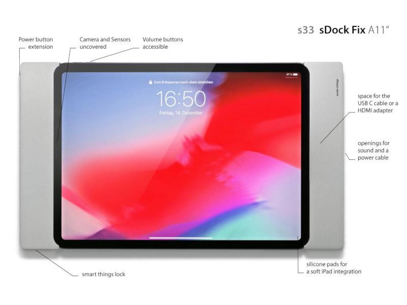 smart things sDock Fix A 12.9 (3./4. Gen.) iPad Wandhalterung, silber, Funktionen