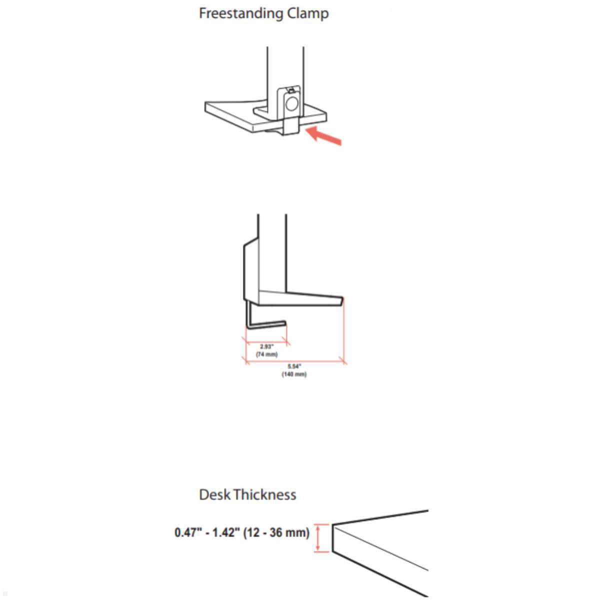 Zubehör Adapter Ergotron Trace Tischklemme, schwarz, Technische Zeichnung