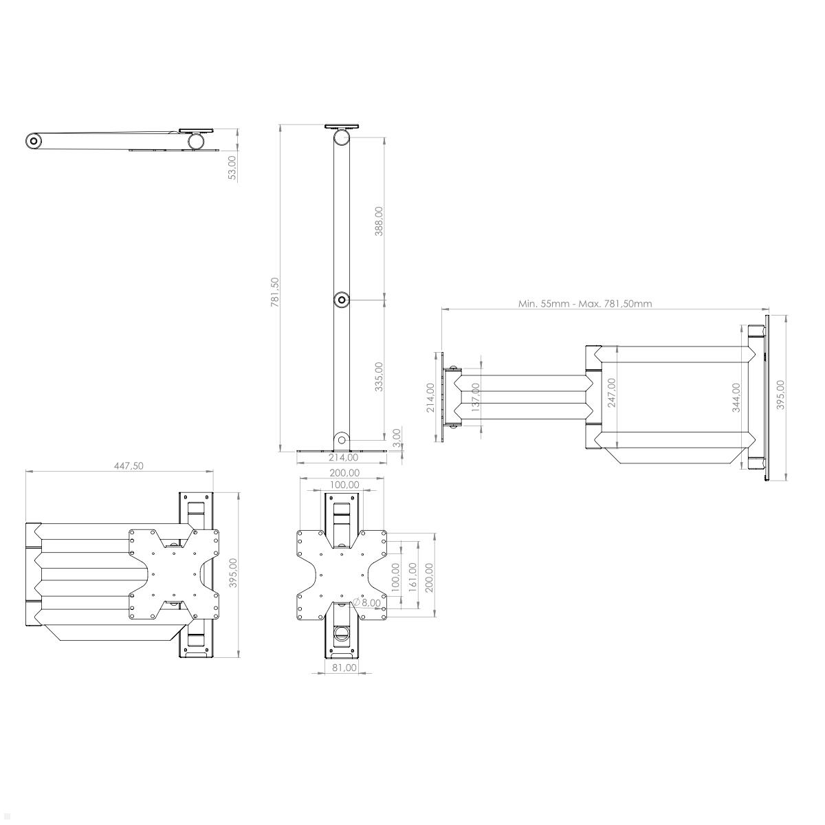 Cavus WMV9050 schwenkbare TV Wandhalterung 37 - 65 Zoll, 800mm schwarz Zeichnung