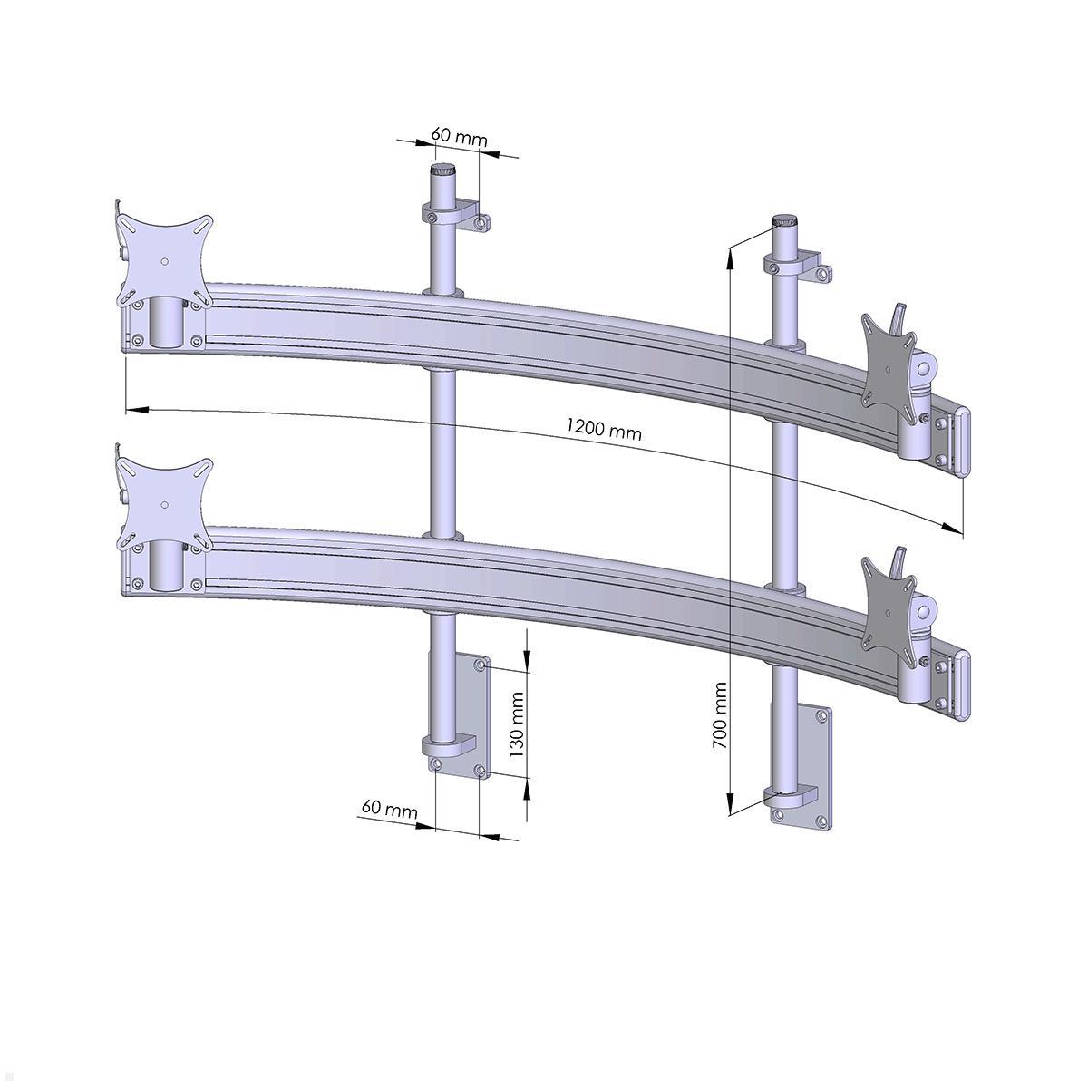 MonLines MWH224G Para 2+2 Monitor Wandhalterung bis 32 Zoll, grau, Zeichnung Maße