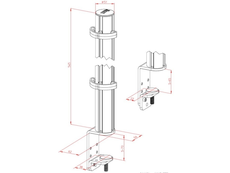 Novus TSS-Säule 545 Systemzwinge 2 (5-70 mm) (961+0239+000) Maße