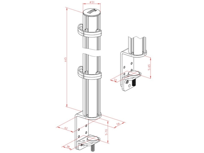 Novus TSS-Säule 445 Systemzwinge 2 (5-70 mm) (961+0209+000) Maße