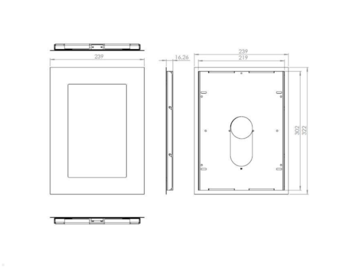 Samsung Galaxy Tab S7 11.0 Tablet Wandhalterung, Edelstahl, Technische Zeichnung