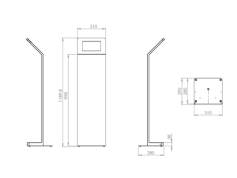 TabLines TBS037 Design Tabletständer quer mit Akku, Apple iPad Air2 Maße