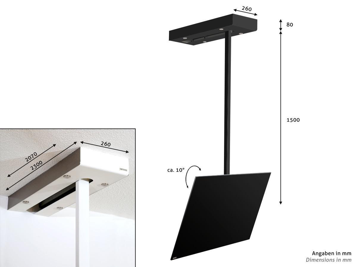 Wissmann schiebbare TV Deckenhalterung ceiling art 116-F230 40-75 Zoll, schwarz Maße