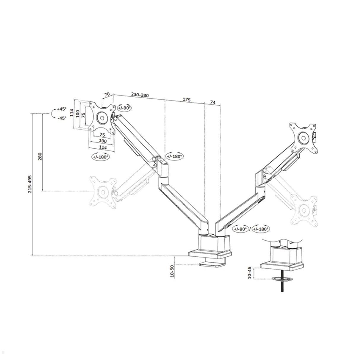 Neomounts DS70-250BL2 Monitorhalter für 2 Monitore, schwarz Maße