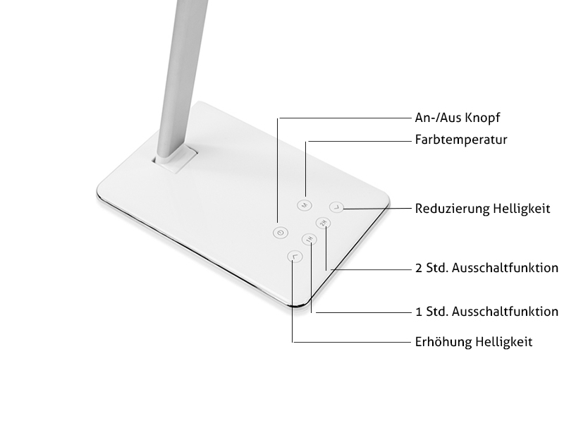 TecLines DL002W LED Tischlampe dimmbar, weiß Funktionen