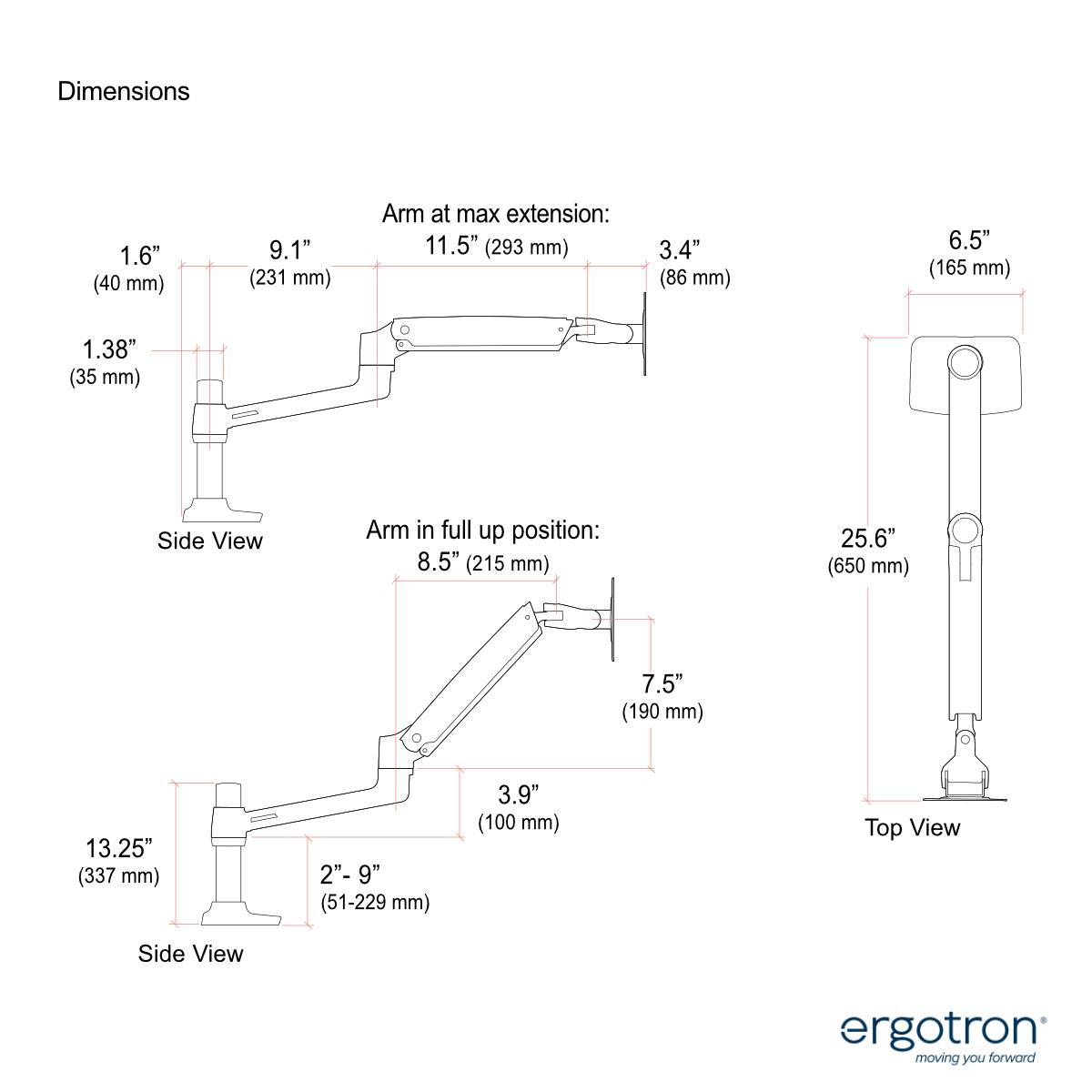 Ergotron LX Monitorhalterung für 2 Monitore mit C-Klemme (45-610-224), schwarz technische Zeichnung