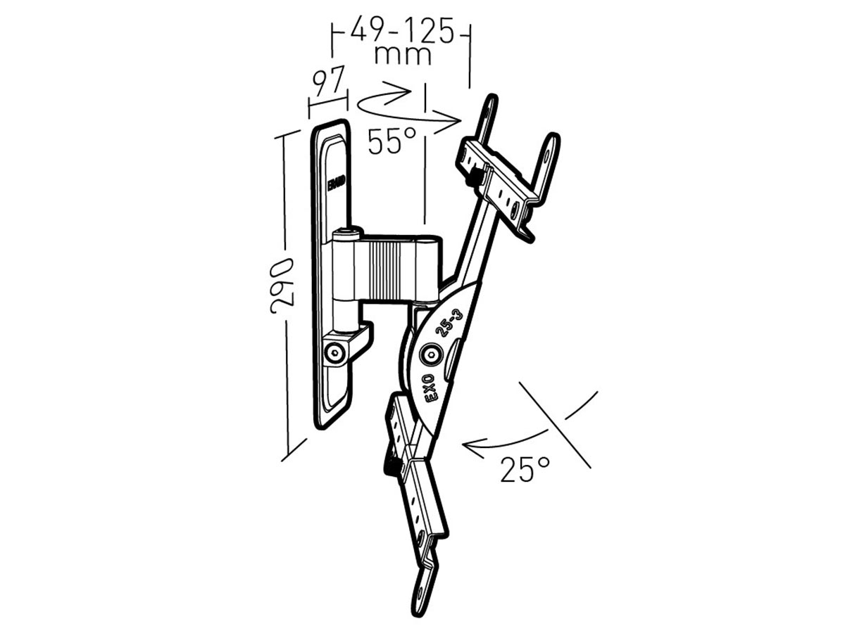 Erard EXO 400TW1 schwenkbare TV Wandhalterung 30-65 Zoll, Aluminium Maße