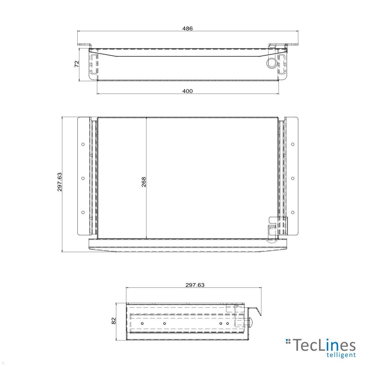 TecLines TUS018W ausziehbare Unterbau Schublade, abschließbar, weiß technische Zeichnung