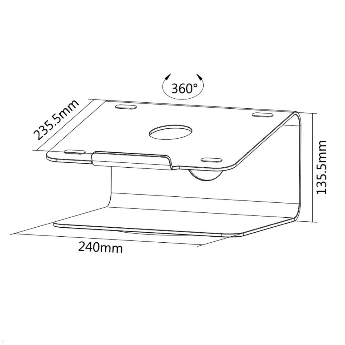 Neomounts NSLS050 Laptop Tischständer, silber, technische Zeichnung