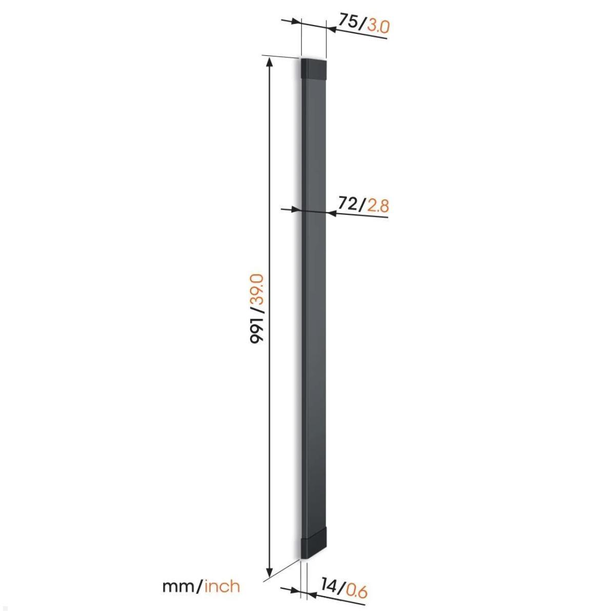 Vogels SIGNATURE TVA 7000B Kabelkanal / Kabelführung 100 cm, schwarz, Abmessungen