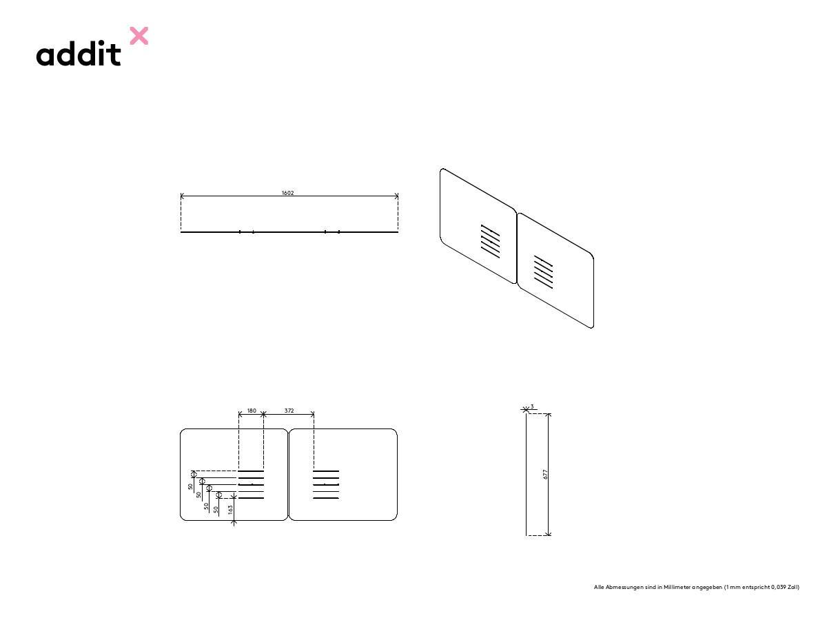 Dataflex Addit Dual Acryl Schutzscheibe / Spuck Schutz an VESA 100x100 (44.320) technische Zeichnung