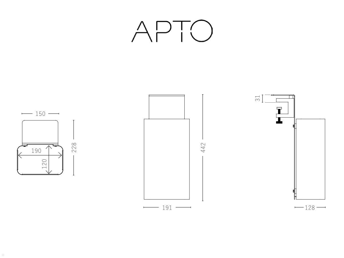 APTO DUSTBIN Schreibtisch Aufbewahrungsbox / Papierkorb mit Tischklemme, mattschwarz technische Zeichnung