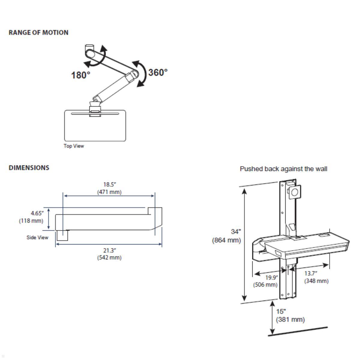 Ergotron CareFit Zubehör Verlängerung für Combo System / Arm (98-547-251), technische Zeichnung