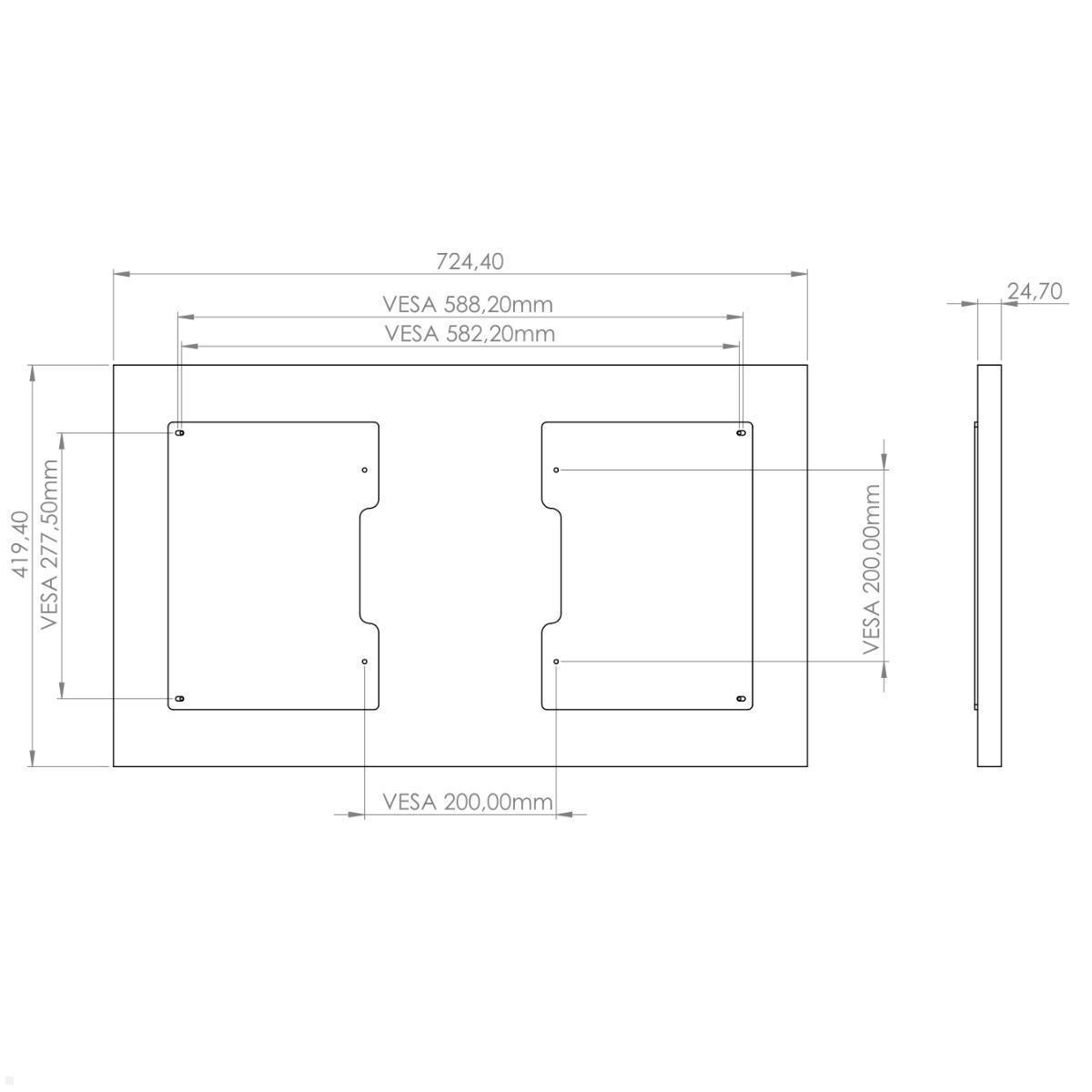 MonLines MWH034B flache TV Wandhalterung mit VESA für Samsung Frame 32, technische Zeichnung Adapter