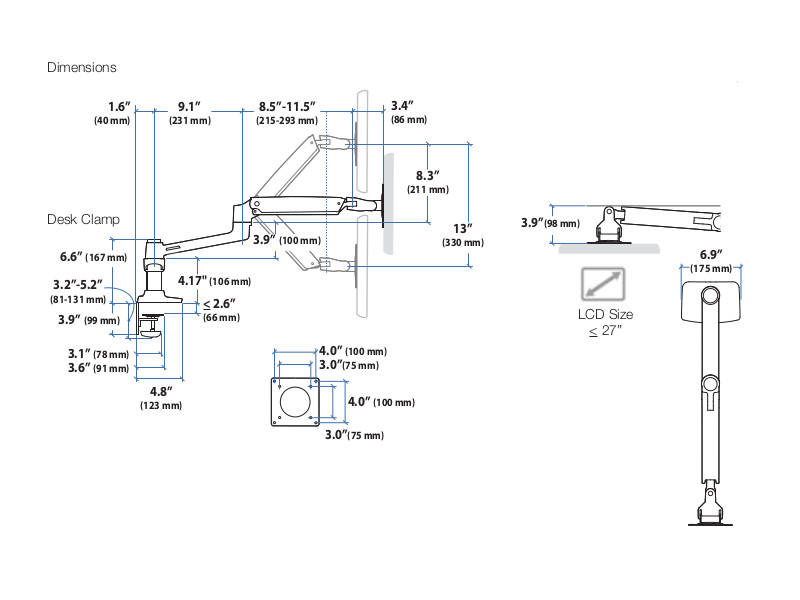 Ergotron 45-491-216 LX Dualhalterung Zeichnung 1