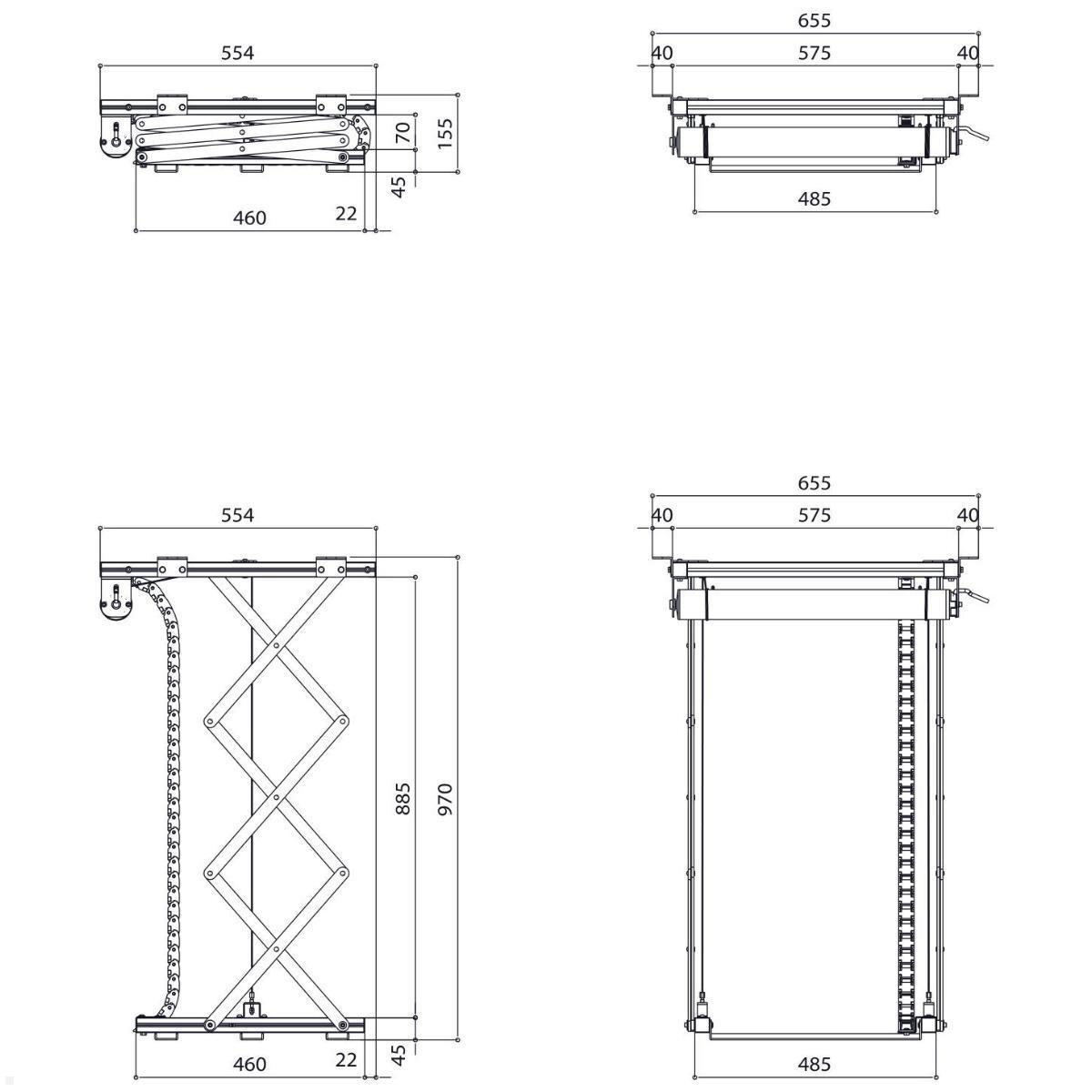 Elektrischer Beamer Deckenlift von Vogels mit 815 mm Hub, Zeichnung