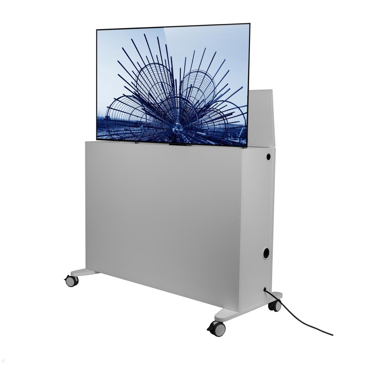 MonLines SIDEB75G mobiles TV Sideboard mit Lift bis 75 Zoll, grau mit Display