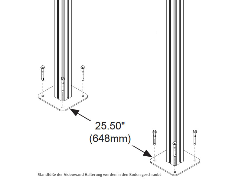 peerless Modulare Videowand-Standhalterung DS-S560-1X3 im Boden verankert mit Schrauben