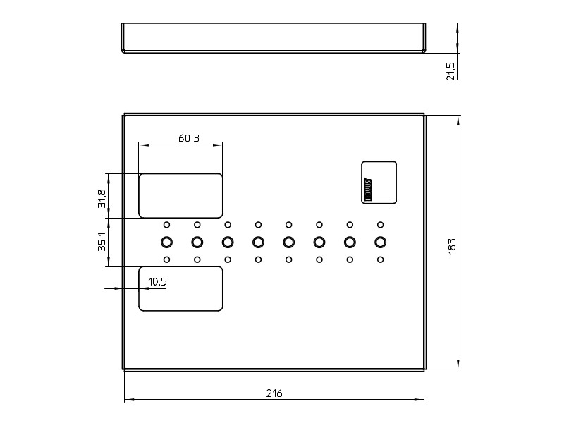 Novus POS Halterung Drucker Universalplatte 183x216mm (851+0035+013) Technische Zeichnung