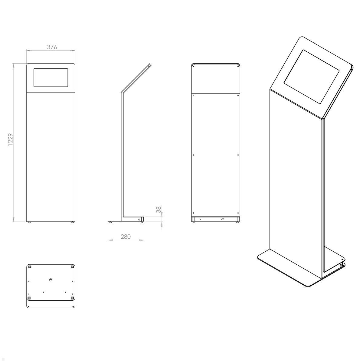 TabLines TBS098 Design Tabletständer quer mit Akku, Apple iPad Pro 12.9 (5./6. Gen.), technische Zeichnung