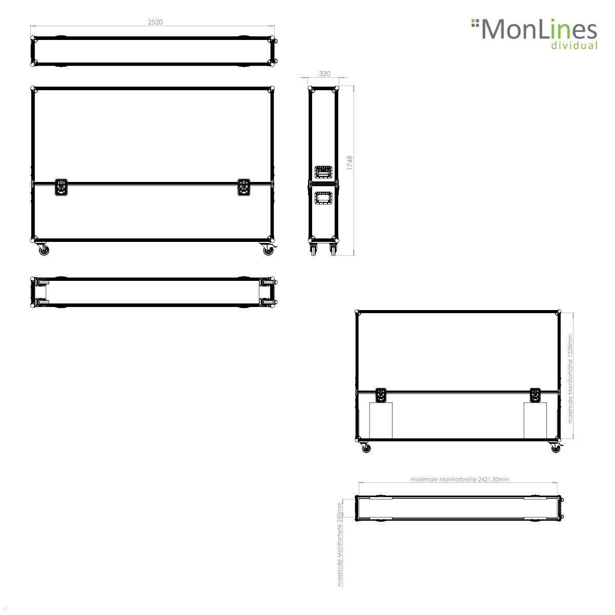 MonLines MTC007B Display Transportcase 93 - 105 Zoll, Maße