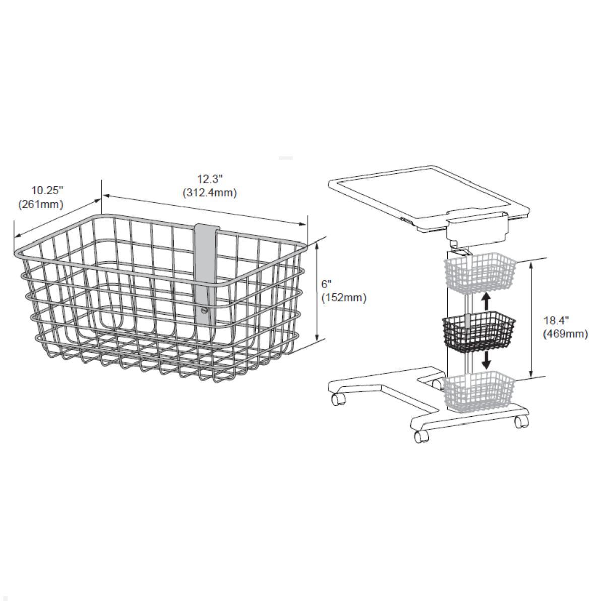 Ergotron StyleView Zubehör Drahtkorb klein (98-136-282), Skizze