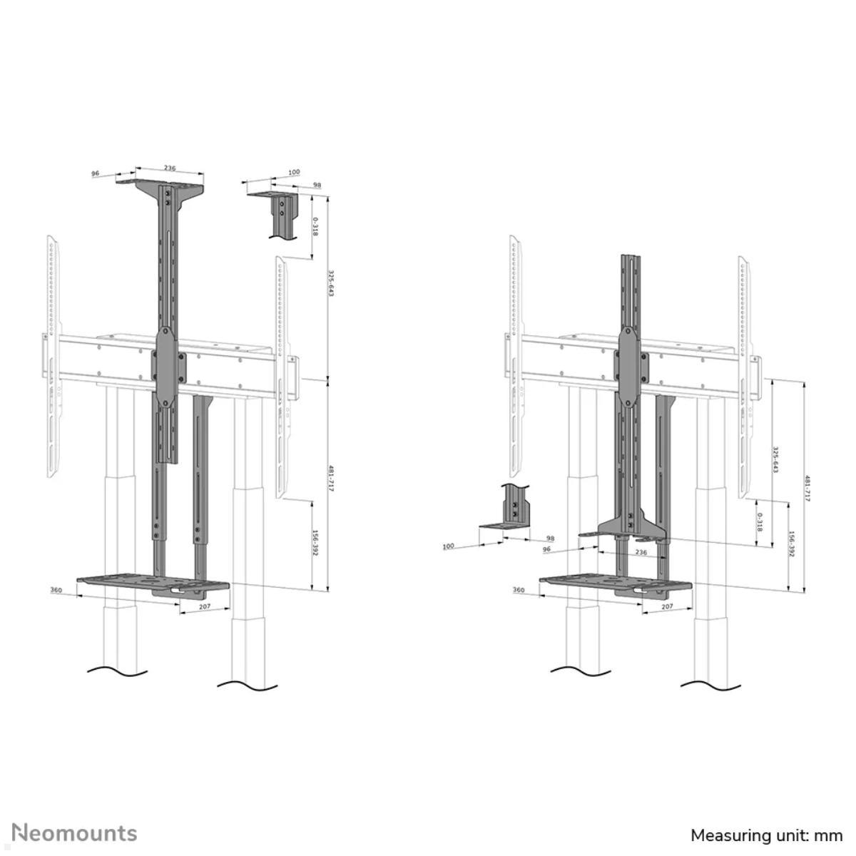 Neomounts AV1-875BL Videobar / Multimedia Halterung, schwarz technische Zeichnung