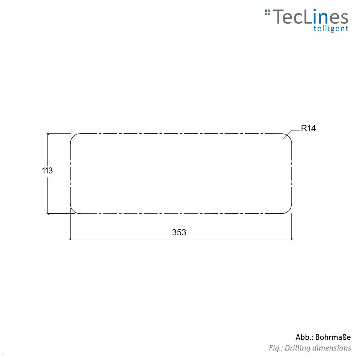 TecLines TKD015B Kabeldurchführung 120x360 mm mit Soft Close, schwarz Fräsmaß