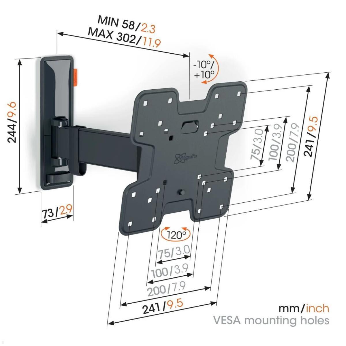 Vogels COMFORT TVM 3225 schwenkbare TV Wandhalterung 19 - 43 Zoll, schwarz technische Zeichnung