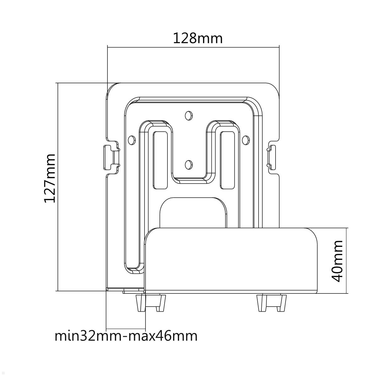 MonLines MBH001 Mediabox / PC Halterung 32-46 mm, schwarz technische Zeichnung