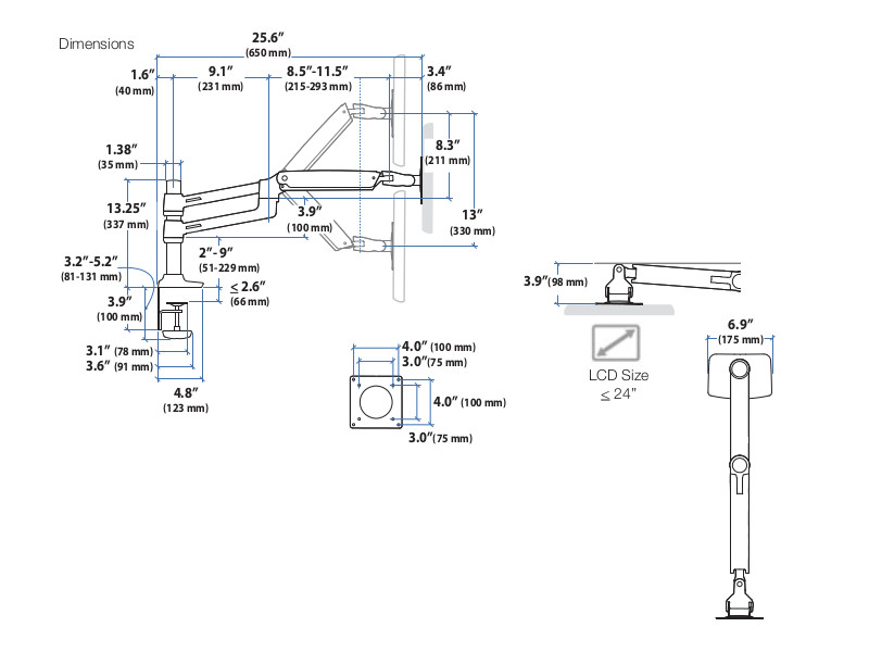 Ergotron 45-491-216 LX Dualhalterung Zeichnung 1