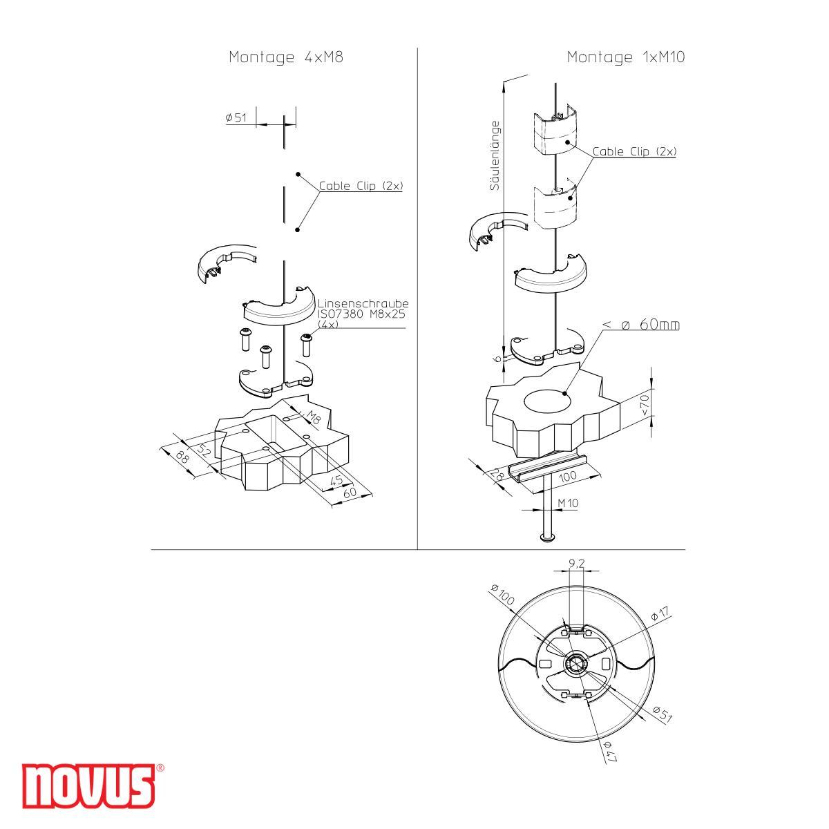 Novus POS base 300 (851+3009+000), silber technische Zeichnung