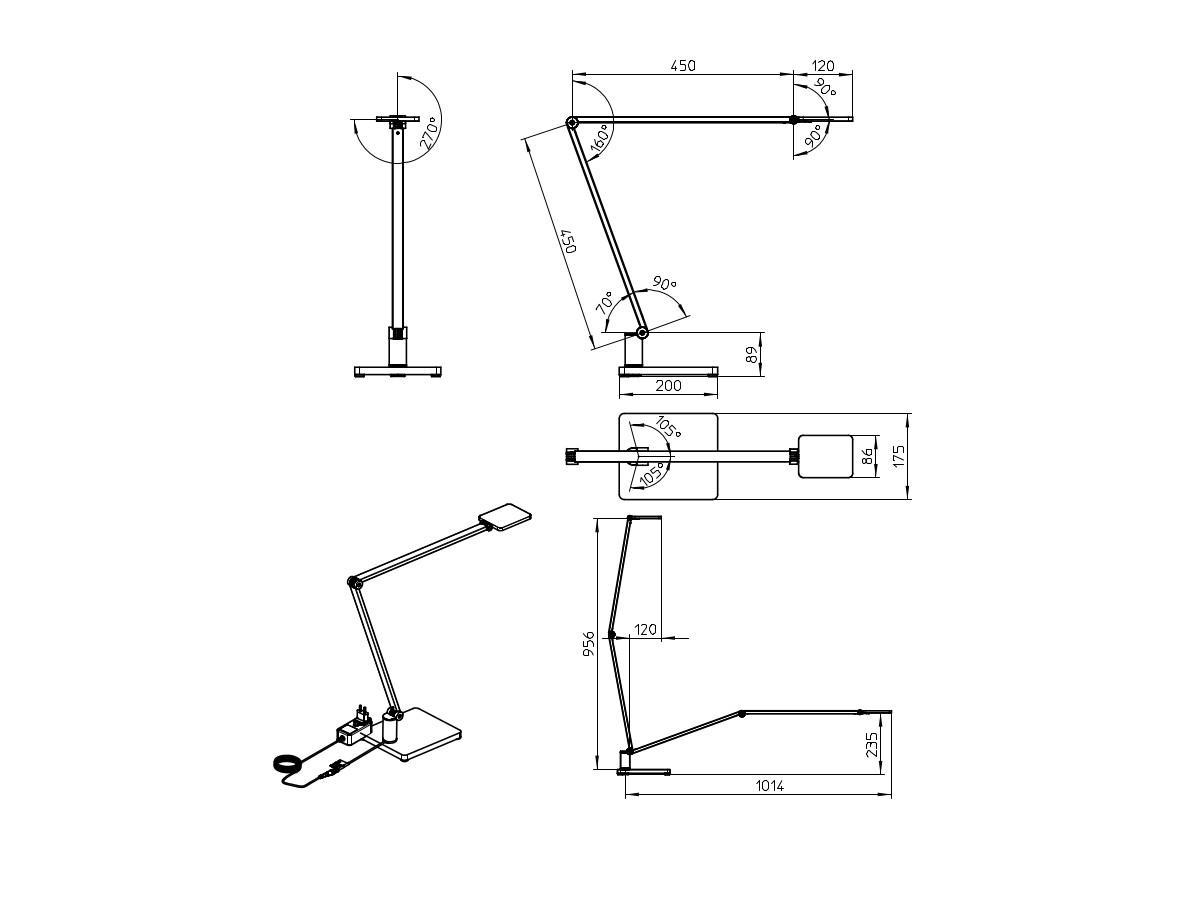 Novus Attenzia task LED Tischlampe Standfuß weiß (740+1291+000) technische Zeichnung