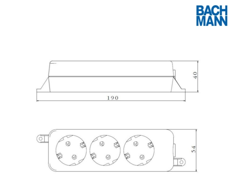 Bachmann SELLY 3-fach Steckdosenleiste mit 3m Zuleitung, weiß 387.275S Zeichnung