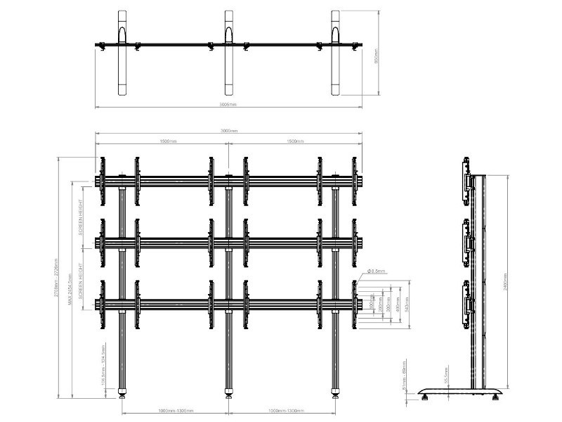 B-Tech BT8370-3x3/BS System X Video Wall Standfuß 46"-55" Maße