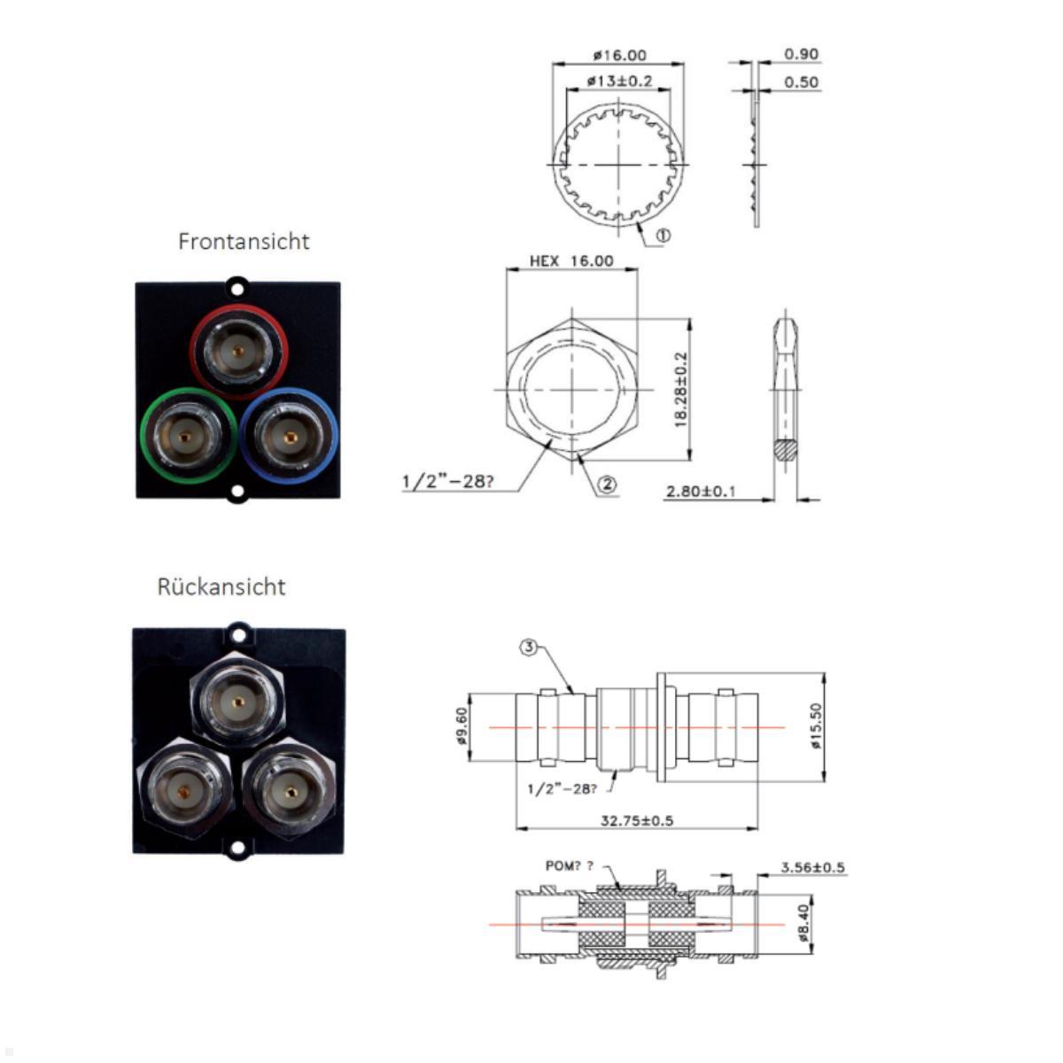 Bachmann Custom Modul BNC RGB Cinch Buchse/Buchse (917.090), Skizze