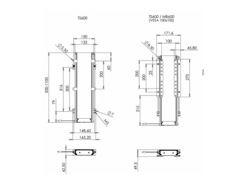 VENSET TS600B elektrischer Einbau TV Lift, 600 Hub Maße