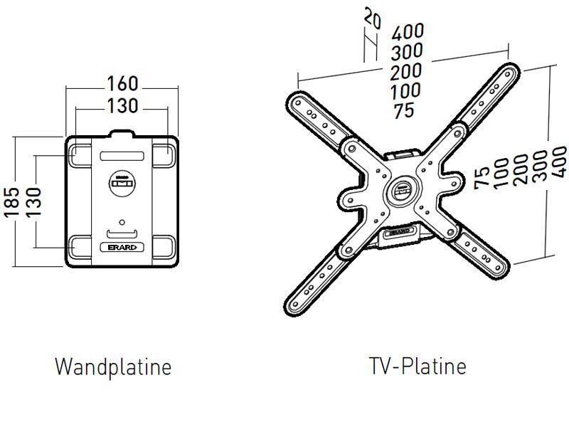 Erard CLIFF 400 starre Flachbildschirm Wandhalterung Maße