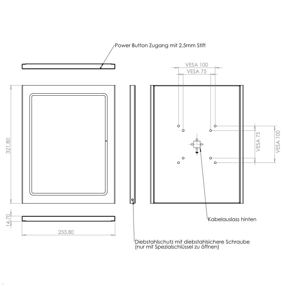 TabLines TSG104S Tablet Schutzgehäuse für Apple iPad Pro 13.0 (M4), silber technische Zeichnung