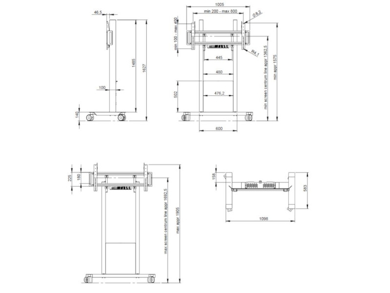 SMS Func mobiler Monitorständer bis 120kg (FMN031002), weiß Zeichnung