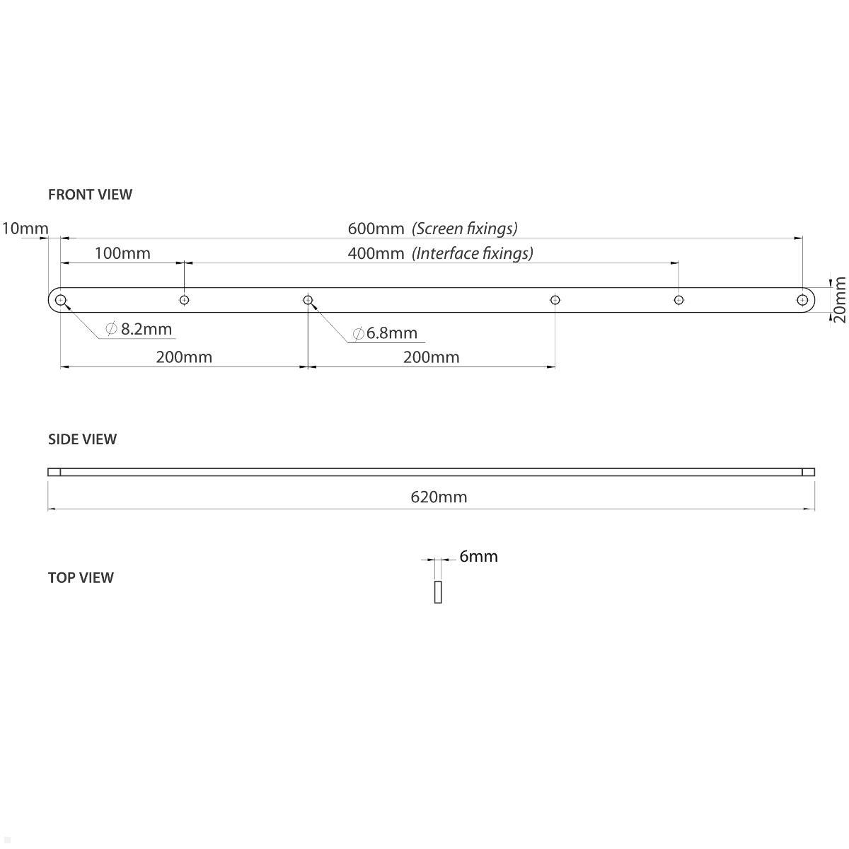 B-Tech BT7564/B Zubehör VESA Adapter von 400x400 auf 600x400 mm, technische Zeichnung