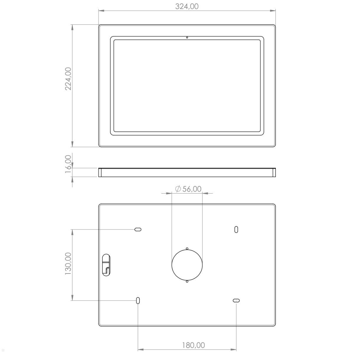 TabLines TWH040S Tablet Wandhalterung für Samsung Tab S8+ 12.4, silber, technische Zeichnung