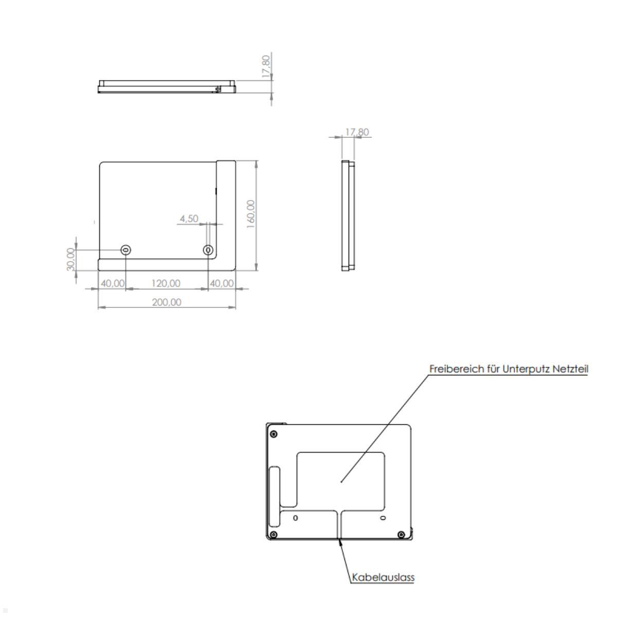 TabLines TWP031B Wandhalterung für Samsung Tab S9 Ultra 14.6, schwarz, Zeichnung Maße ohne Tablet